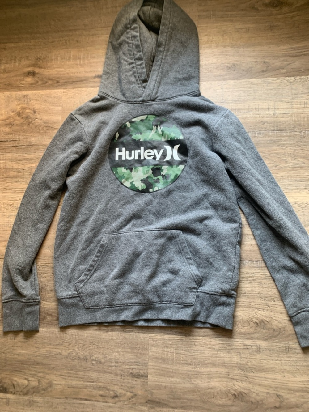 Hurley Gray Hoodie with Green Camo Logo